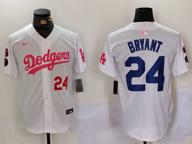 Mens Los Angeles Dodgers #24 Kobe Bryant White Pink Vin & Kobe Patch Stitched Baseball Jerseys